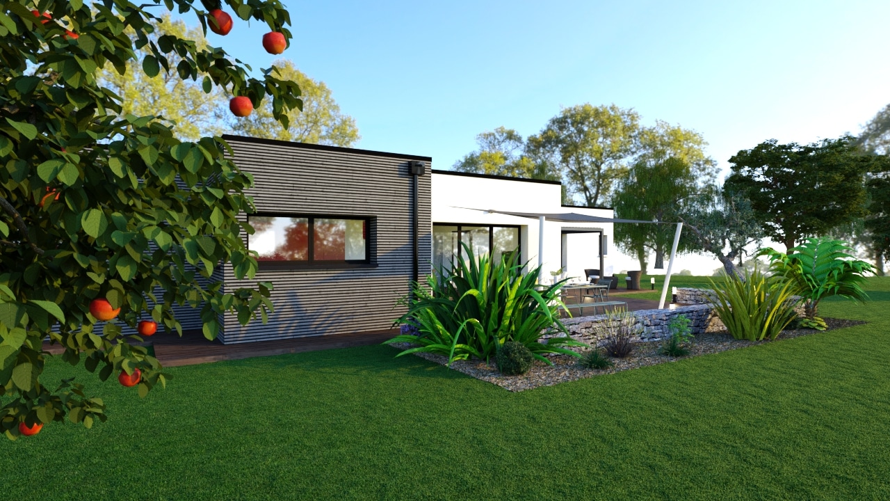 Vue sur le jardin d'une maison contemporaine T5