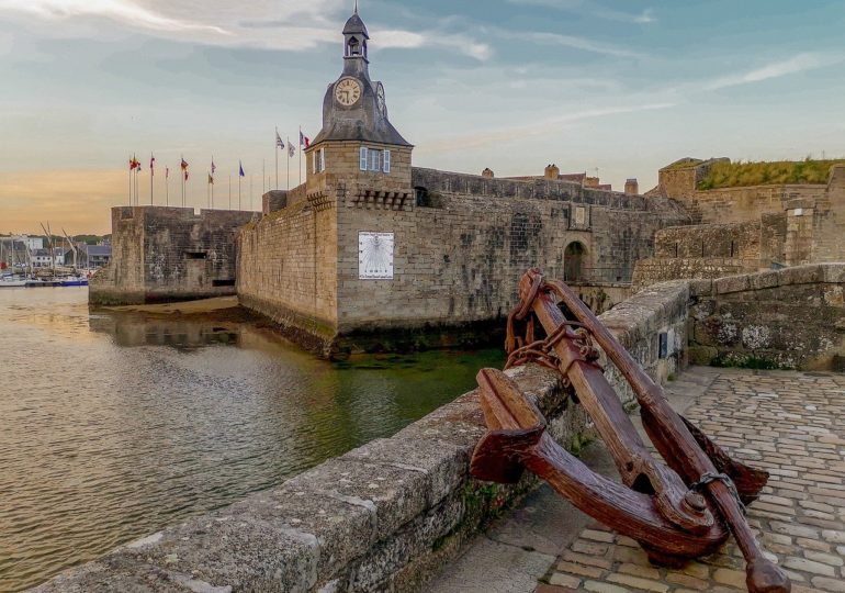 View of the entrance to the walled town of Concarneau