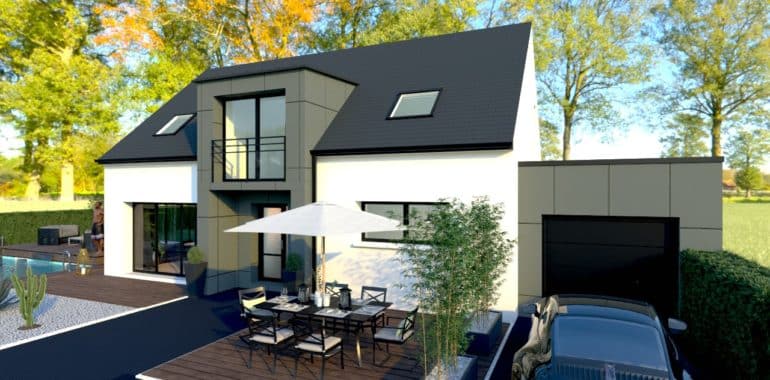 Représentation 3D maison 3 chambres avec garage