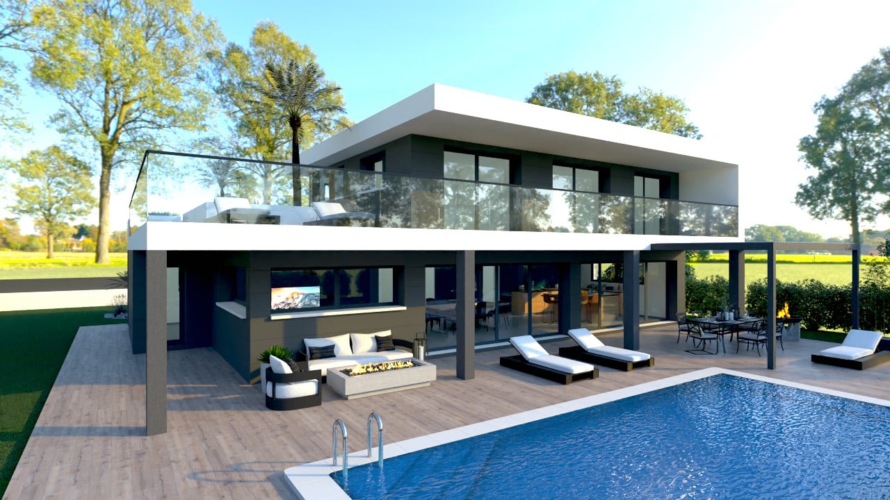 3D-Illustration von'einem modernen 160 m2 großen Haus