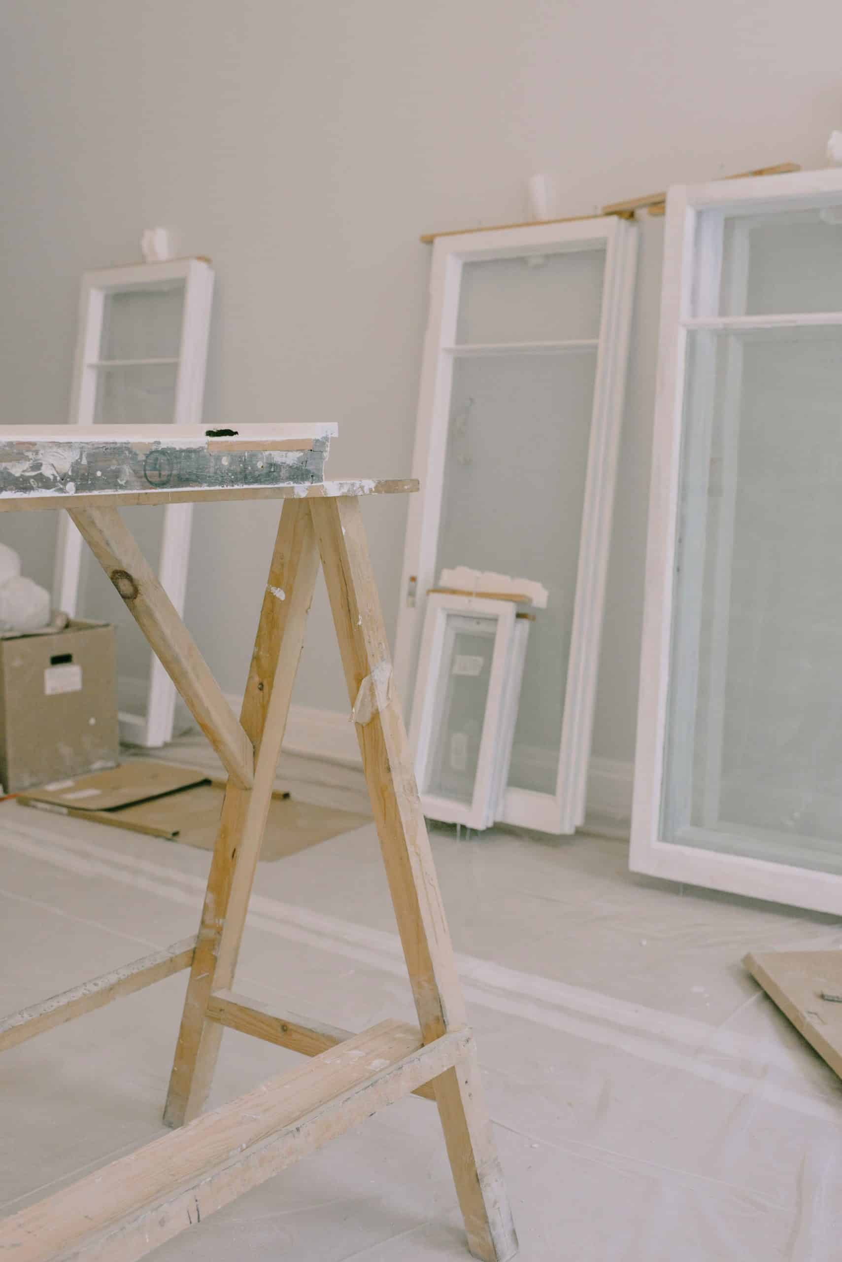 White paintwork using trestles